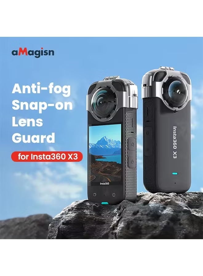 aMagisn واقي عدسة aMagisn مضاد للضباب قابل للتركيب لكاميرا Insta360 X3، غطاء شفاف للعدسات، غطاء واقٍ لملحق كاميرا Insta 360 X3 - Image 1